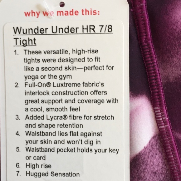 NWT BUAP LULULEMON WUNDER UNDER HR 7/8 TIGHT - 4 - Picture 2 of 7